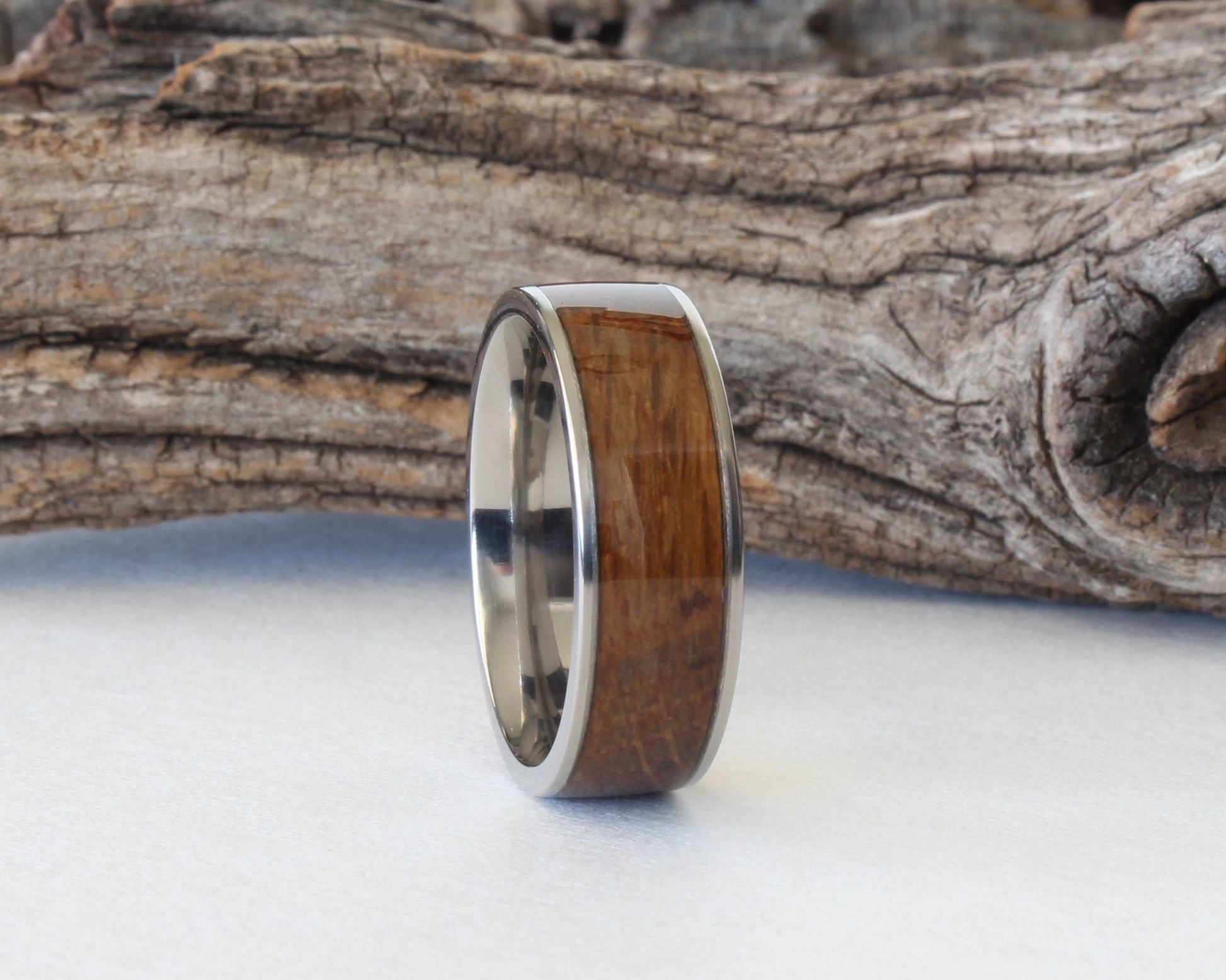 Bourbon Barrel Oak Wood and Titanium Band