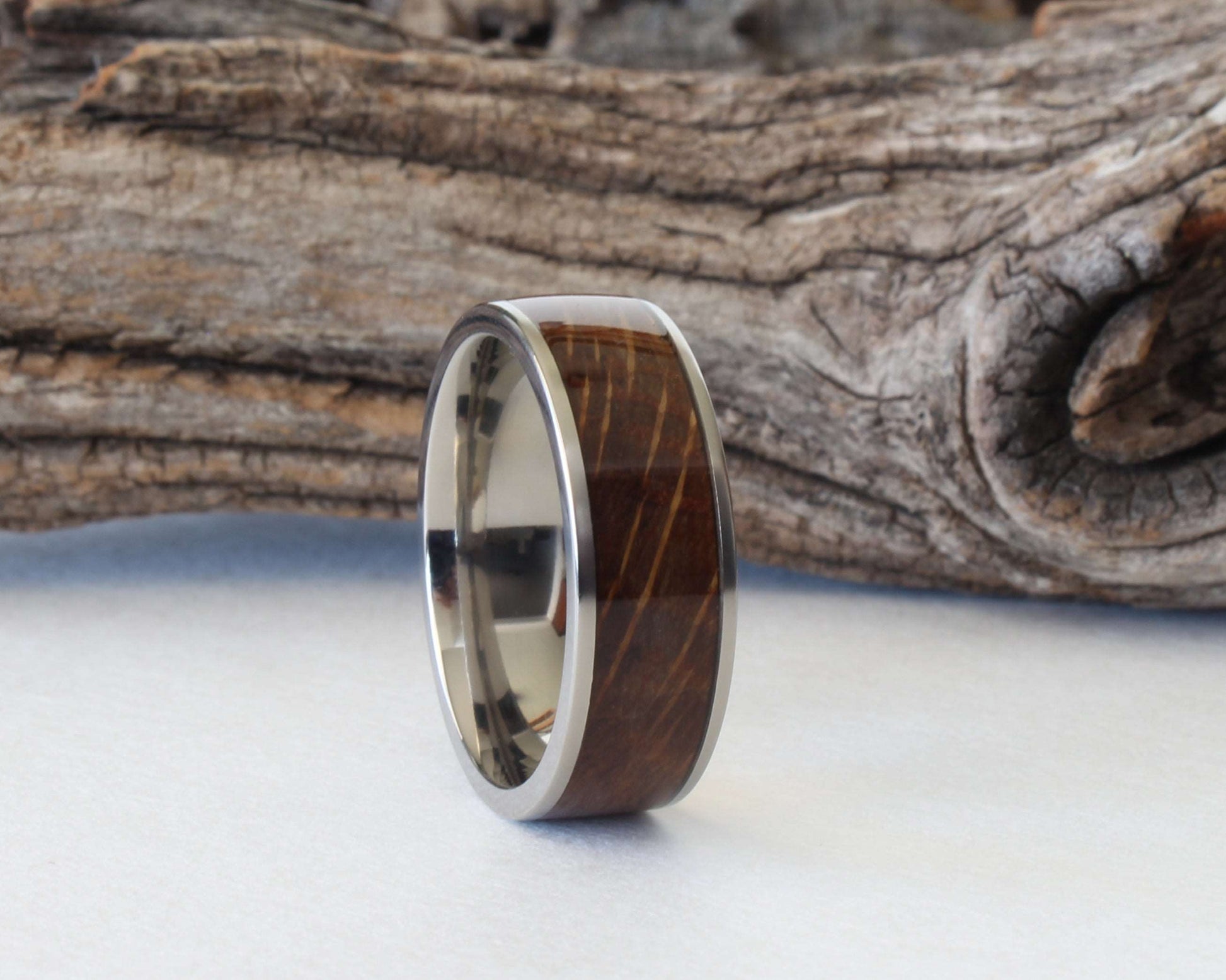 Bourbon Barrel Oak Wood and Titanium Band
