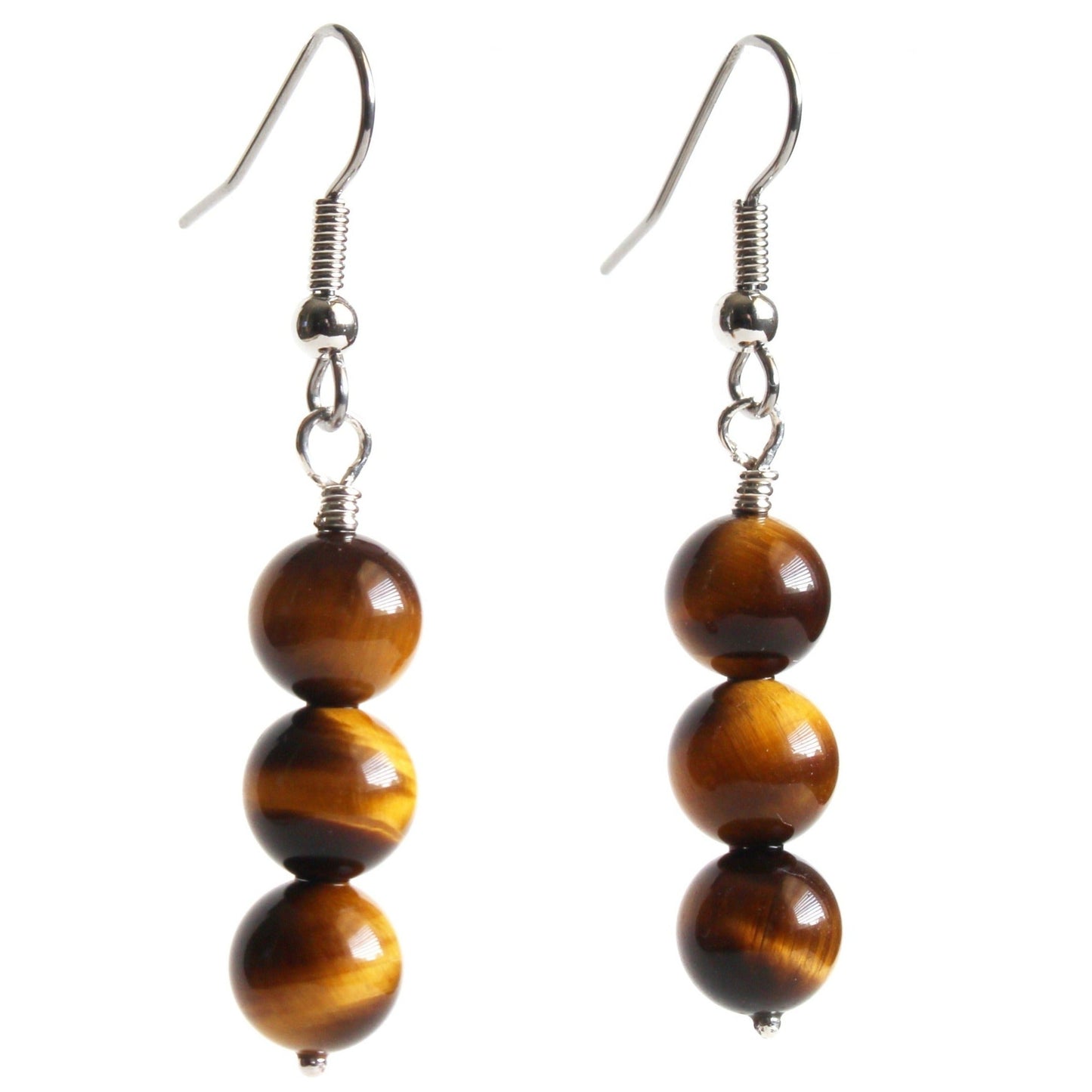 Tiger Eye Earrings 3 Beads
