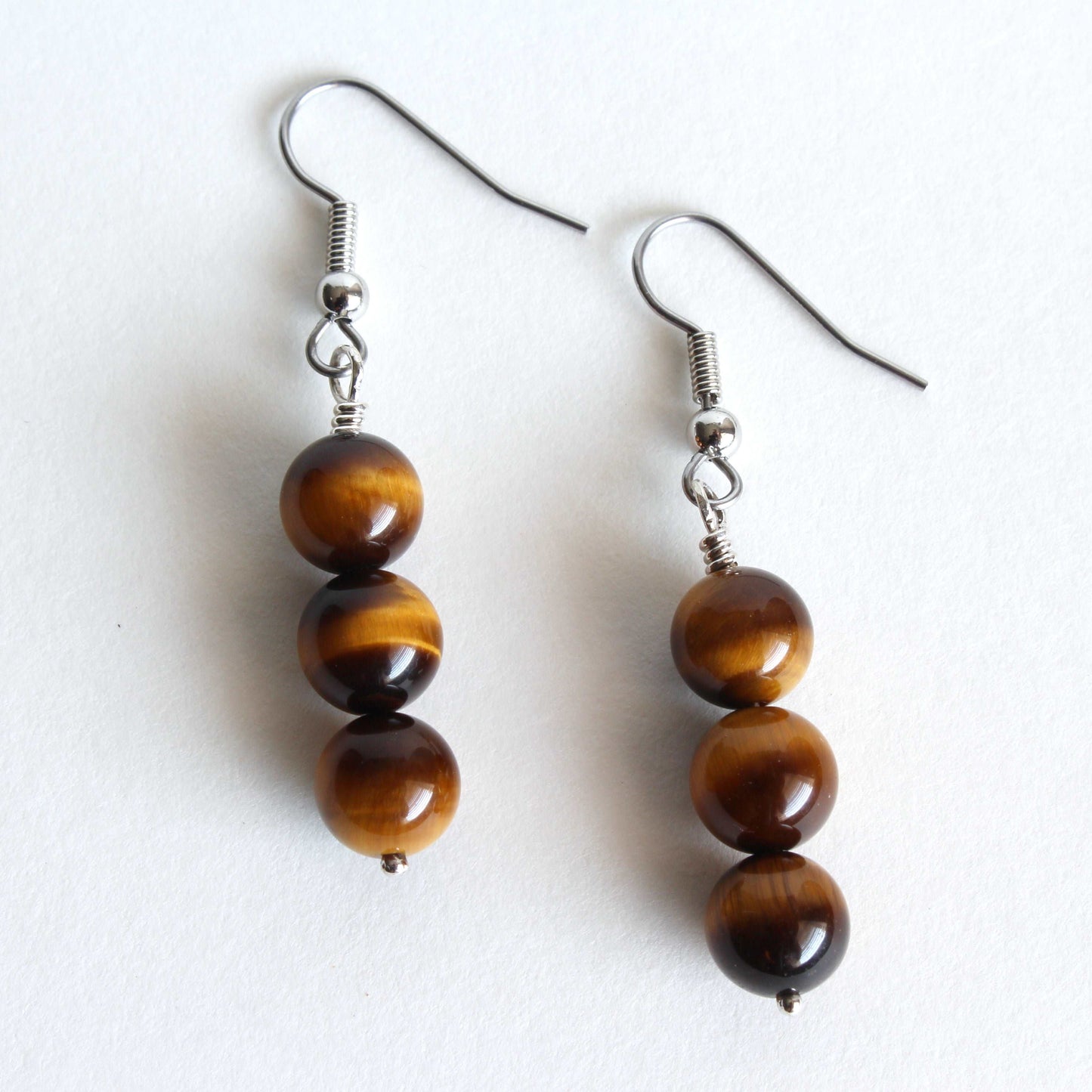 Tiger Eye Earrings 3 Beads