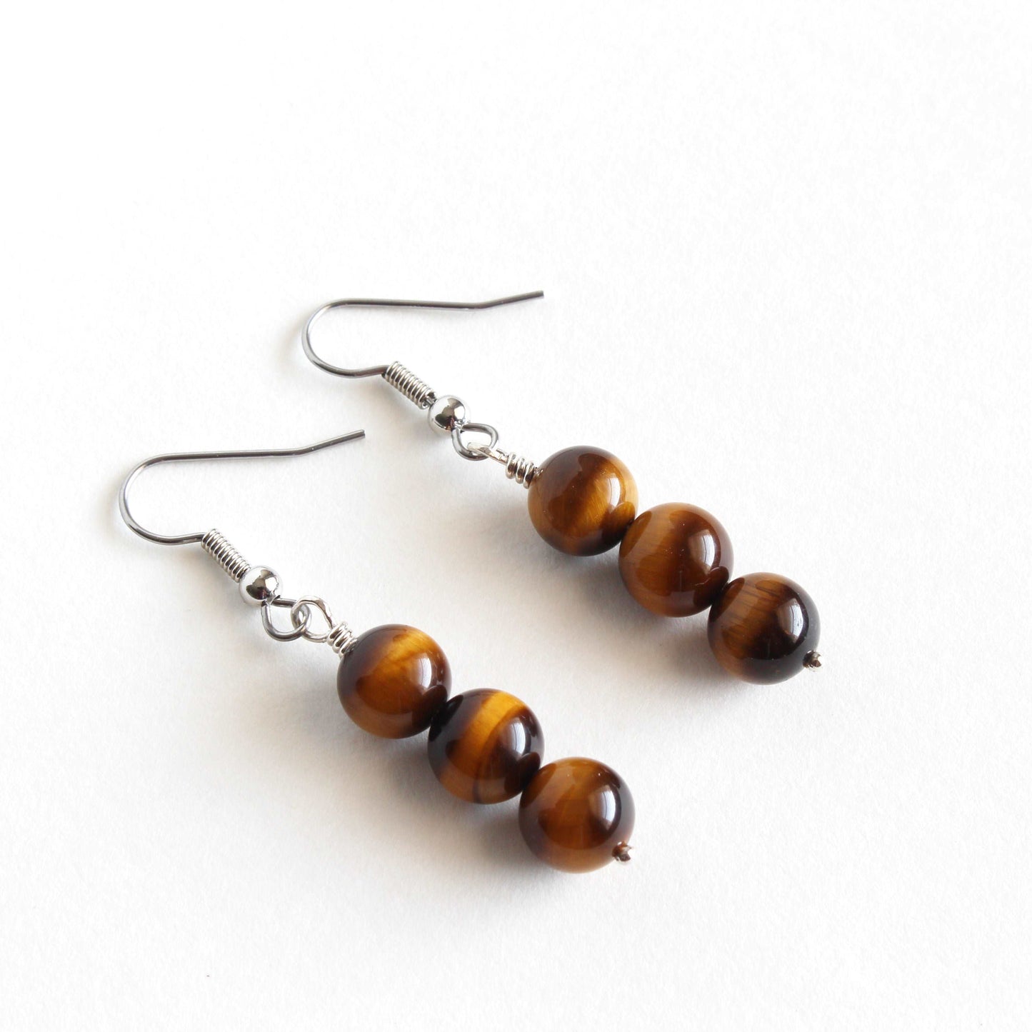 Tiger Eye Earrings 3 Beads