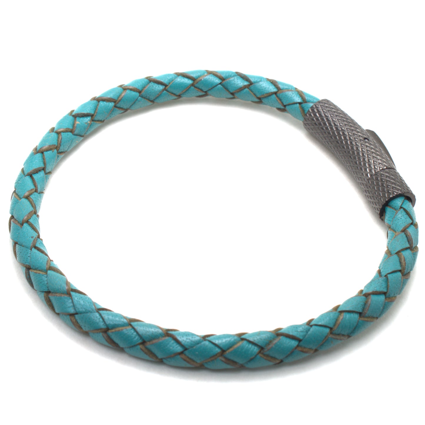 Turquoise Braided Round Genuine Leather Bracelet Stainless Steel Bayonet Clasp
