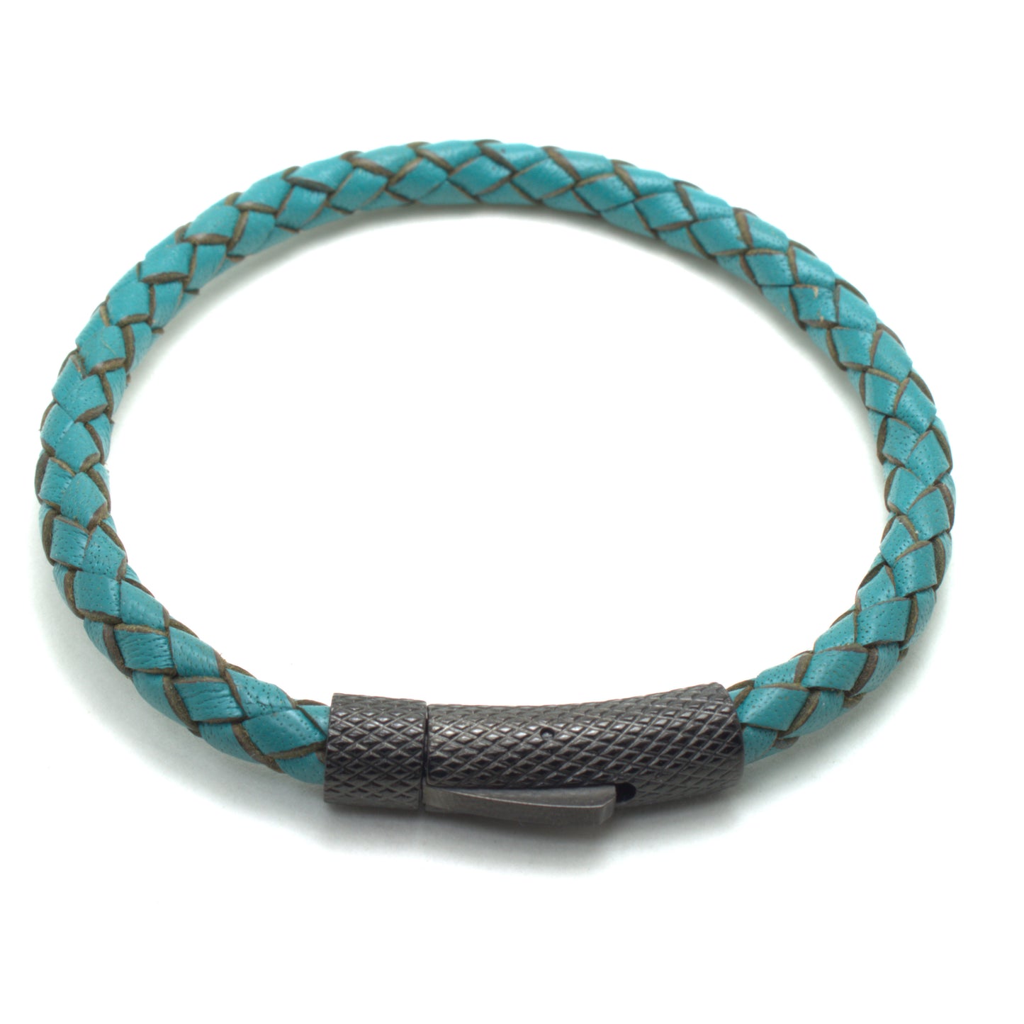 Turquoise Braided Round Genuine Leather Bracelet Stainless Steel Bayonet Clasp
