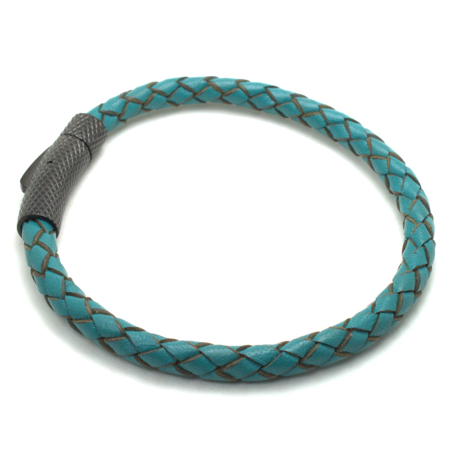 Turquoise Braided Round Genuine Leather Bracelet Stainless Steel Bayonet Clasp