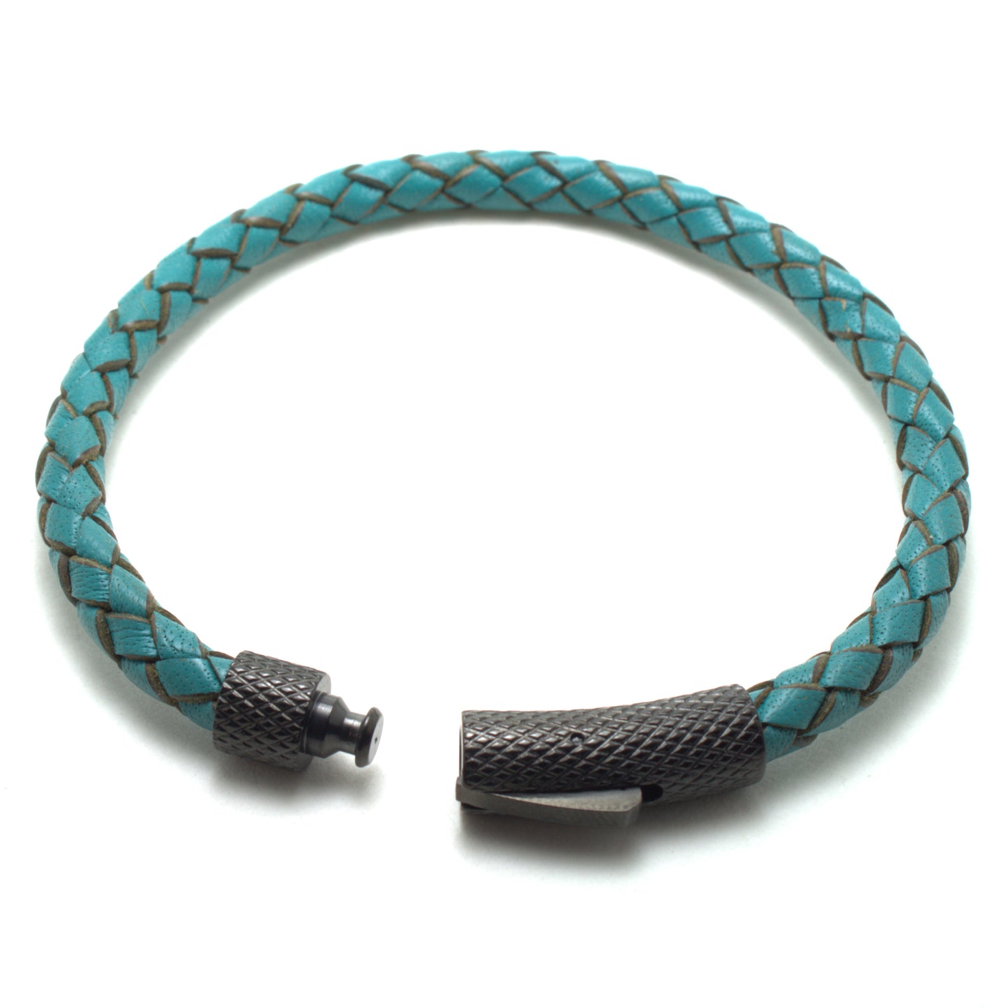 Turquoise Braided Round Genuine Leather Bracelet Stainless Steel Bayonet Clasp