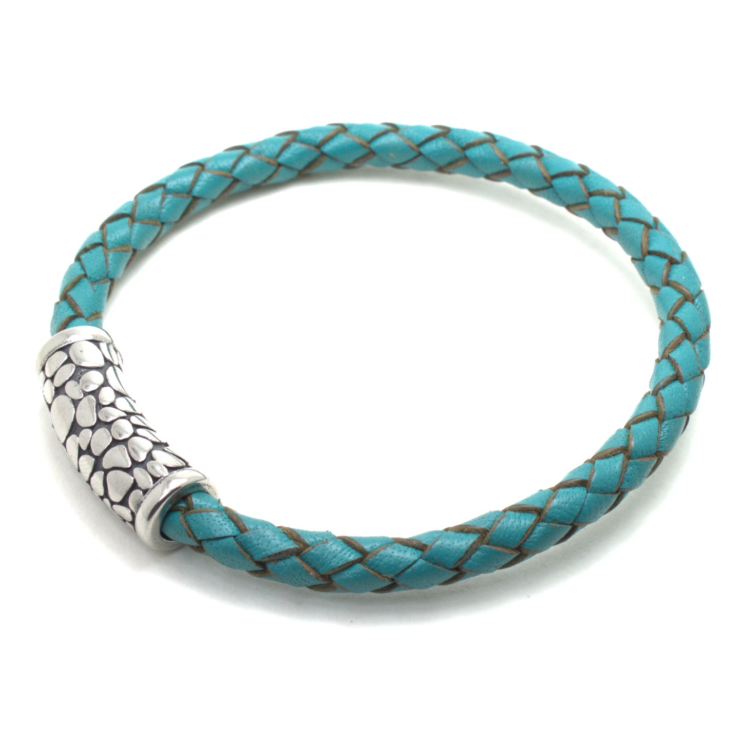 Turquoise Braided Round Genuine Leather Bracelet Textured Clasp