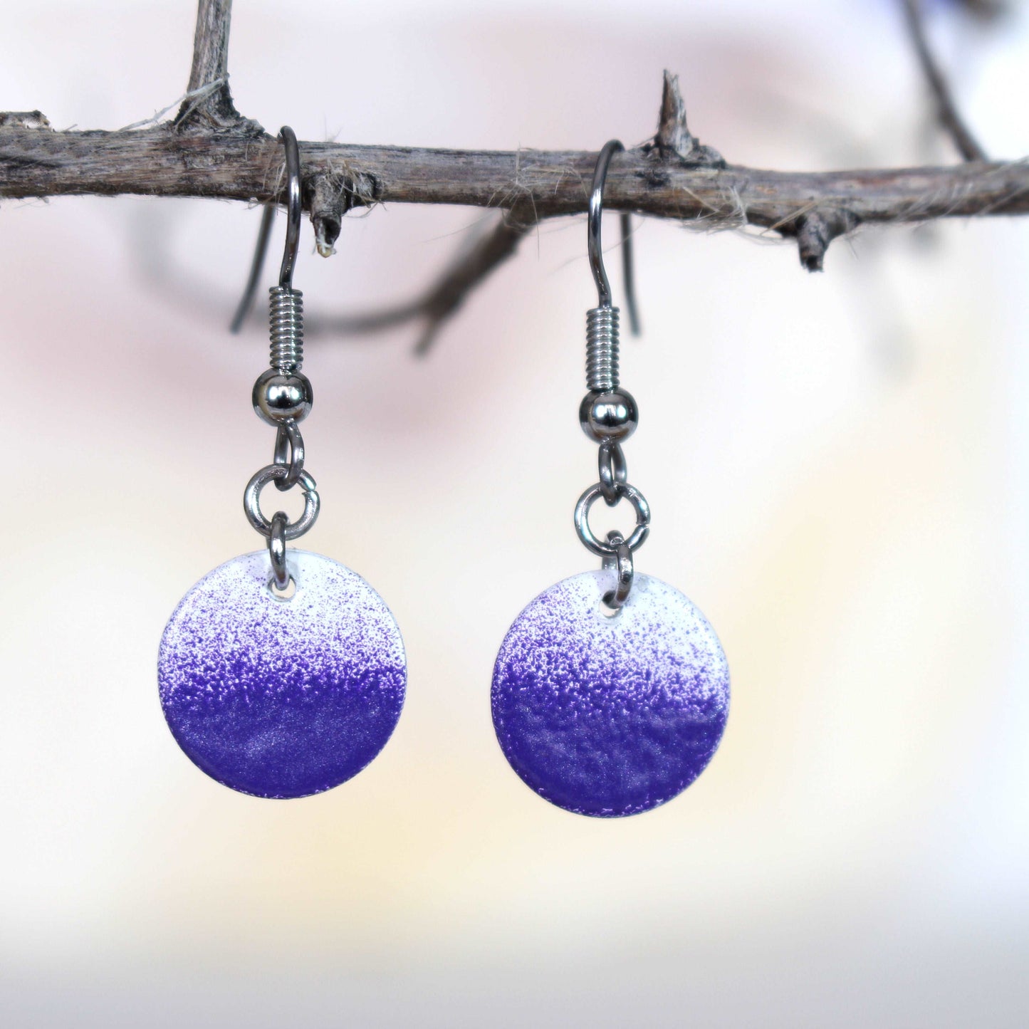 White and Purple Disc Earrings