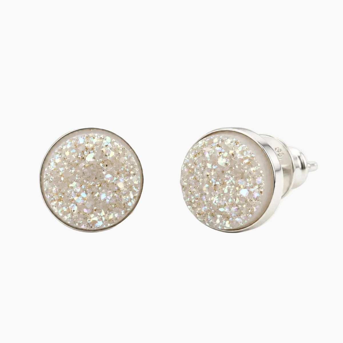 Black druzy round earrings on a white background