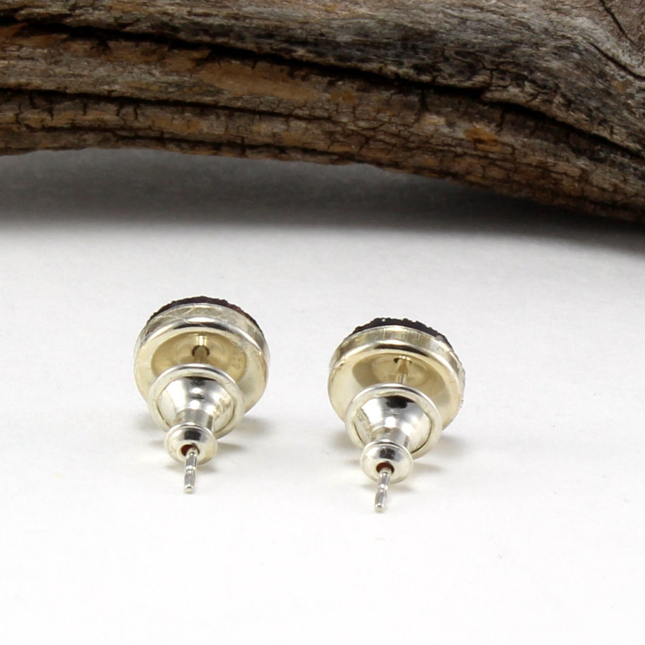 Black Druzy Stud Earrings in .925 Sterling Silver