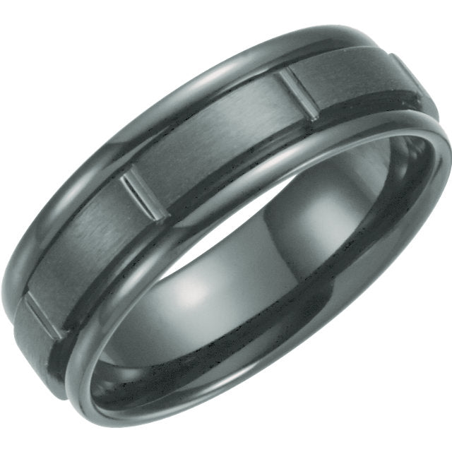 Black Titanium Satin and Polished Grooved Band, 7mm Width