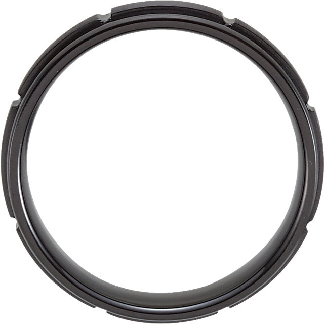 Black Titanium Satin and Polished Grooved Band, 7mm Width