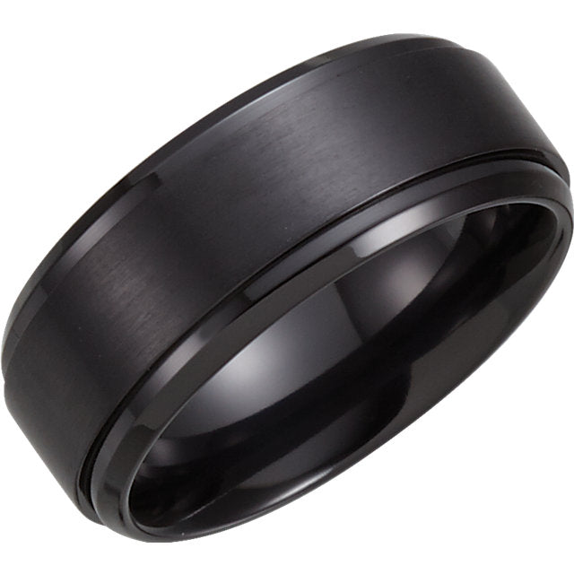 Black Titanium Satin and Polished Ridged Band, 9mm Width