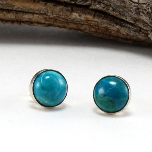 Chrysocolla Stud Earrings in .925 Sterling Silver