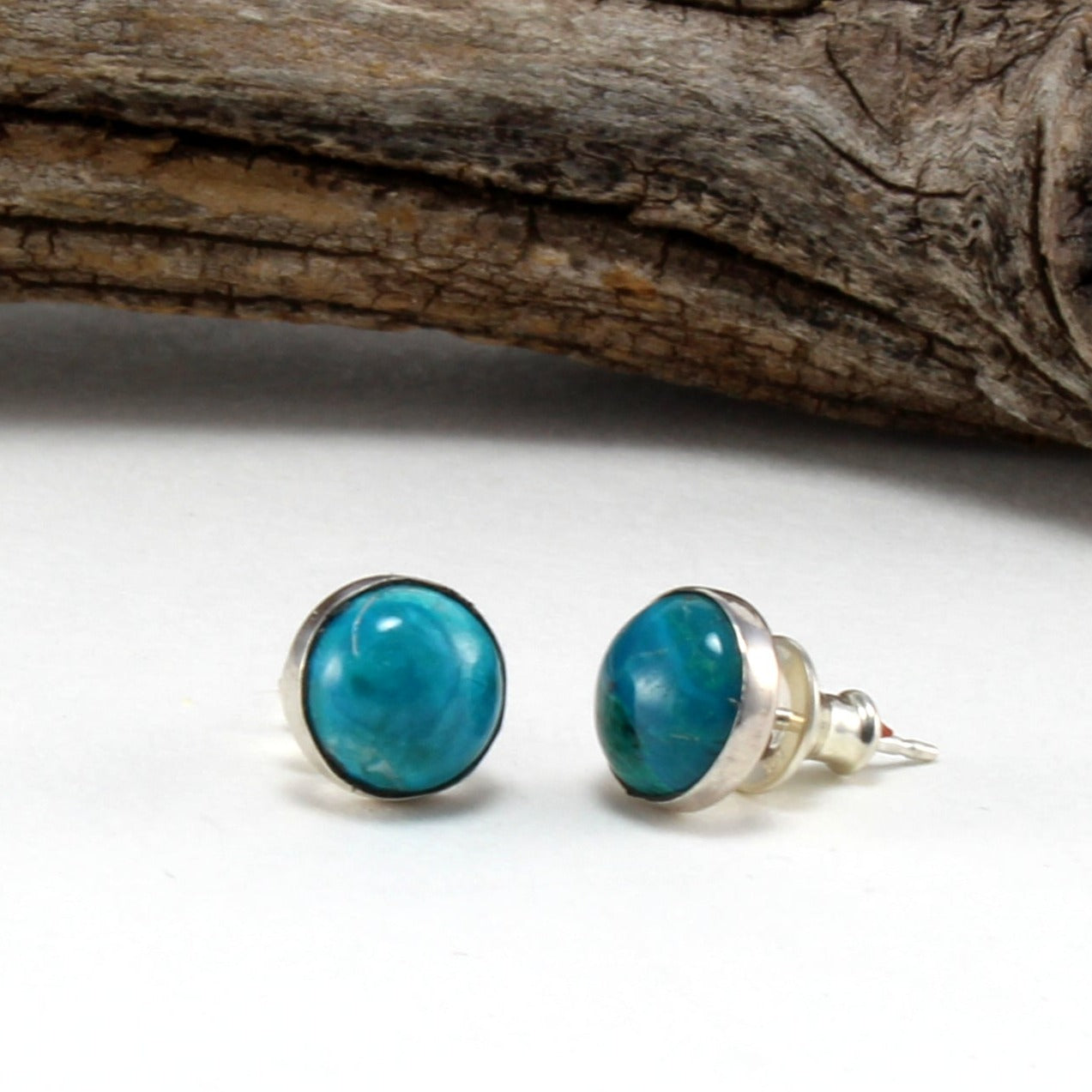 Chrysocolla Stud Earrings in .925 Sterling Silver