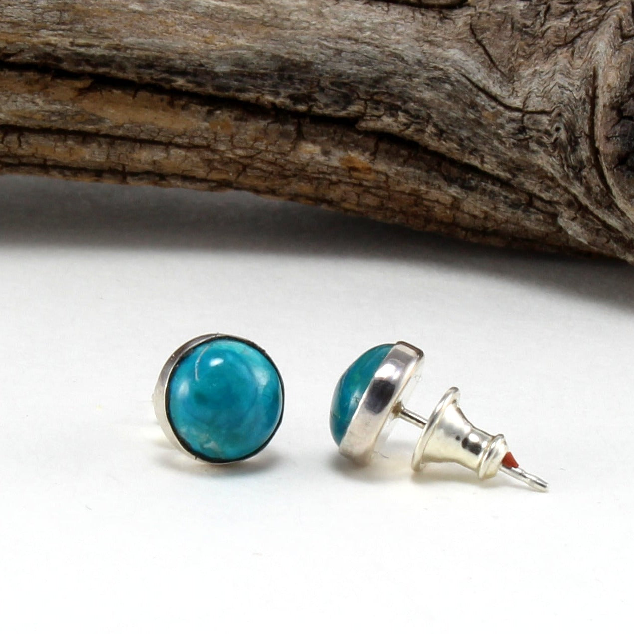 Chrysocolla Stud Earrings in .925 Sterling Silver