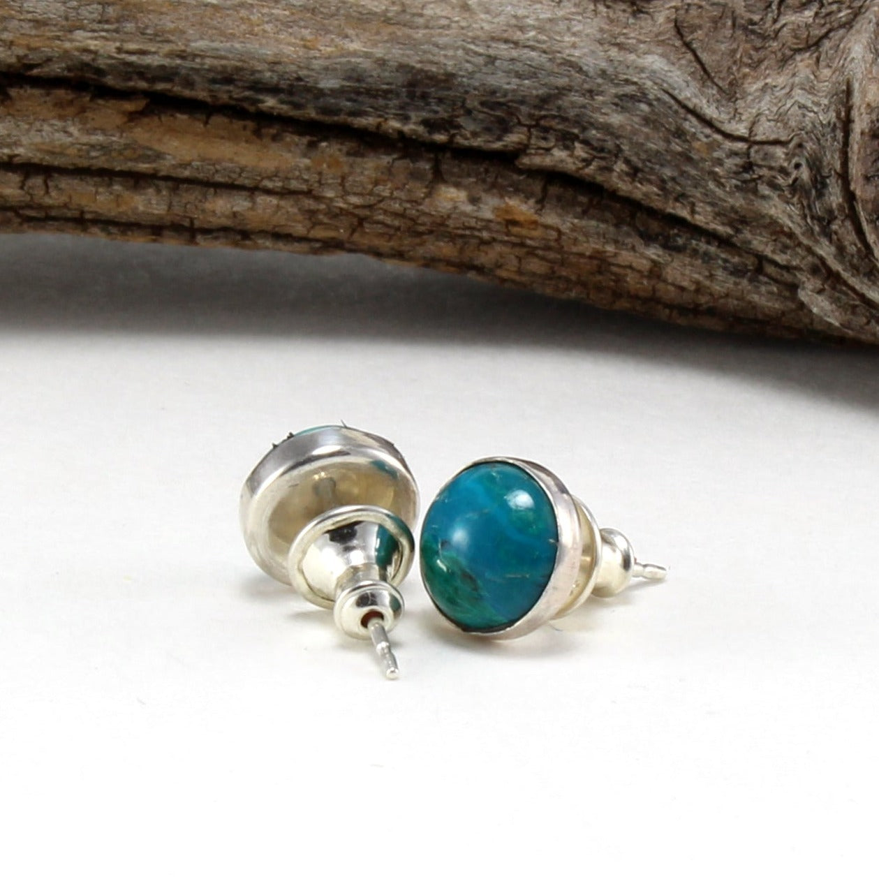Chrysocolla Stud Earrings in .925 Sterling Silver