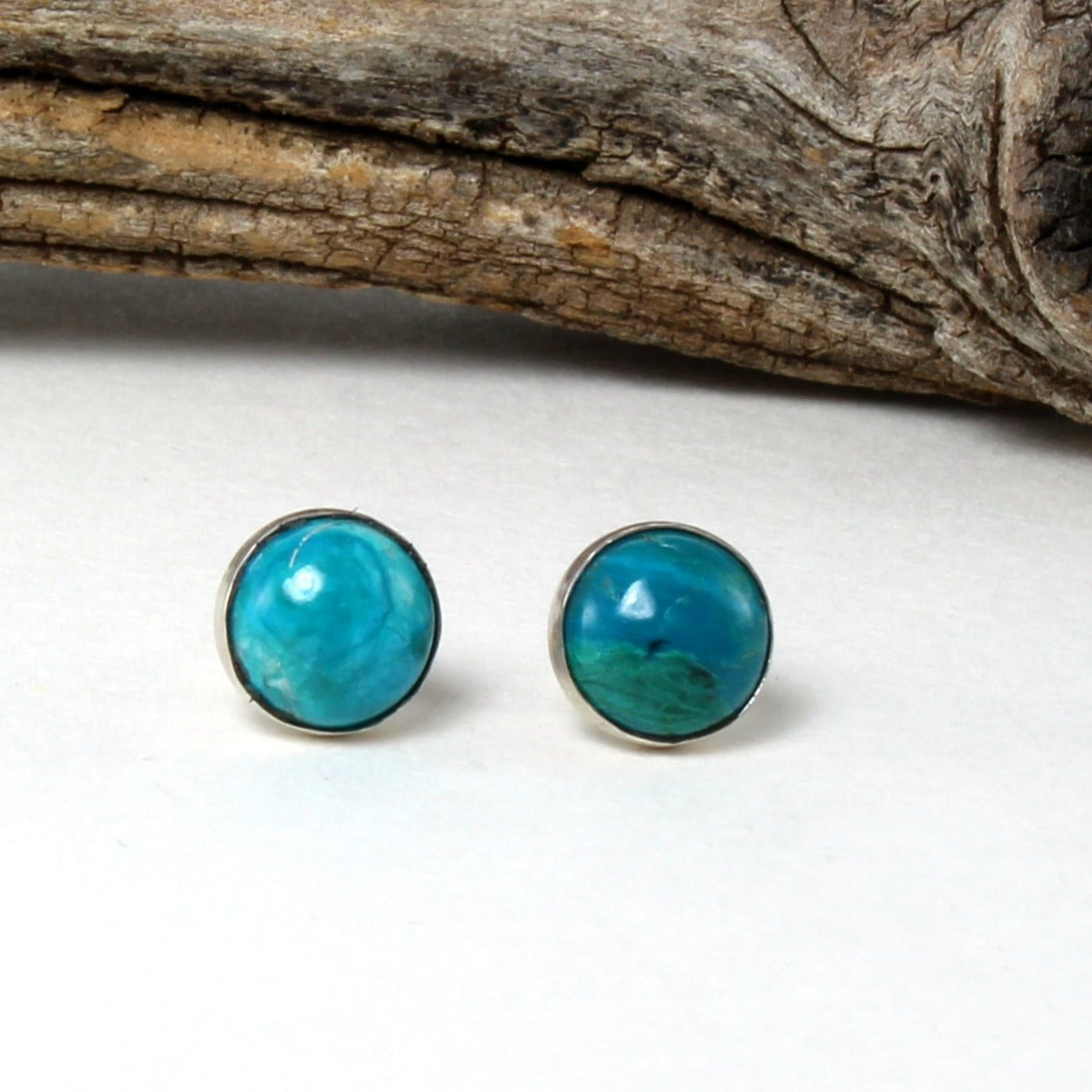 Chrysocolla Stud Earrings in .925 Sterling Silver