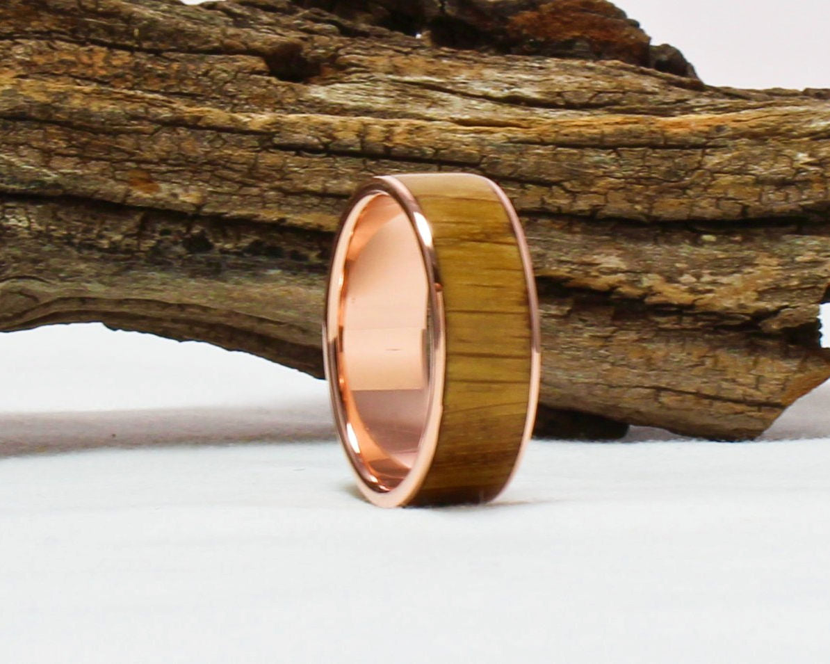 Copper Ring with Whiskey Barrel Wood Inlay