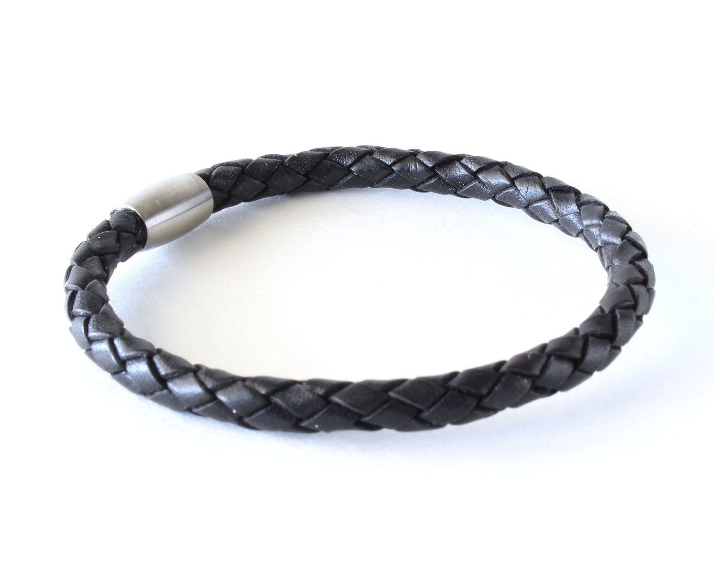 Black Braided Round Genuine Leather Bracelet