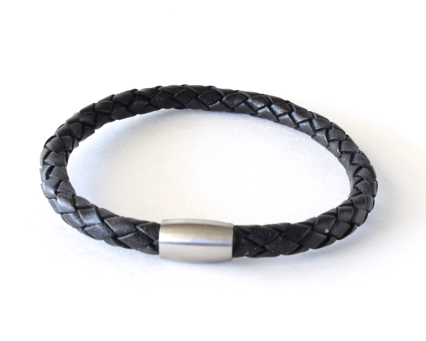 Black Braided Round Genuine Leather Bracelet