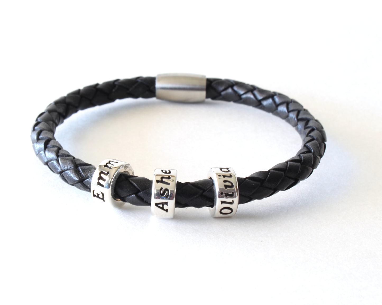 Black Genuine Leather Braided Custom Bracelet