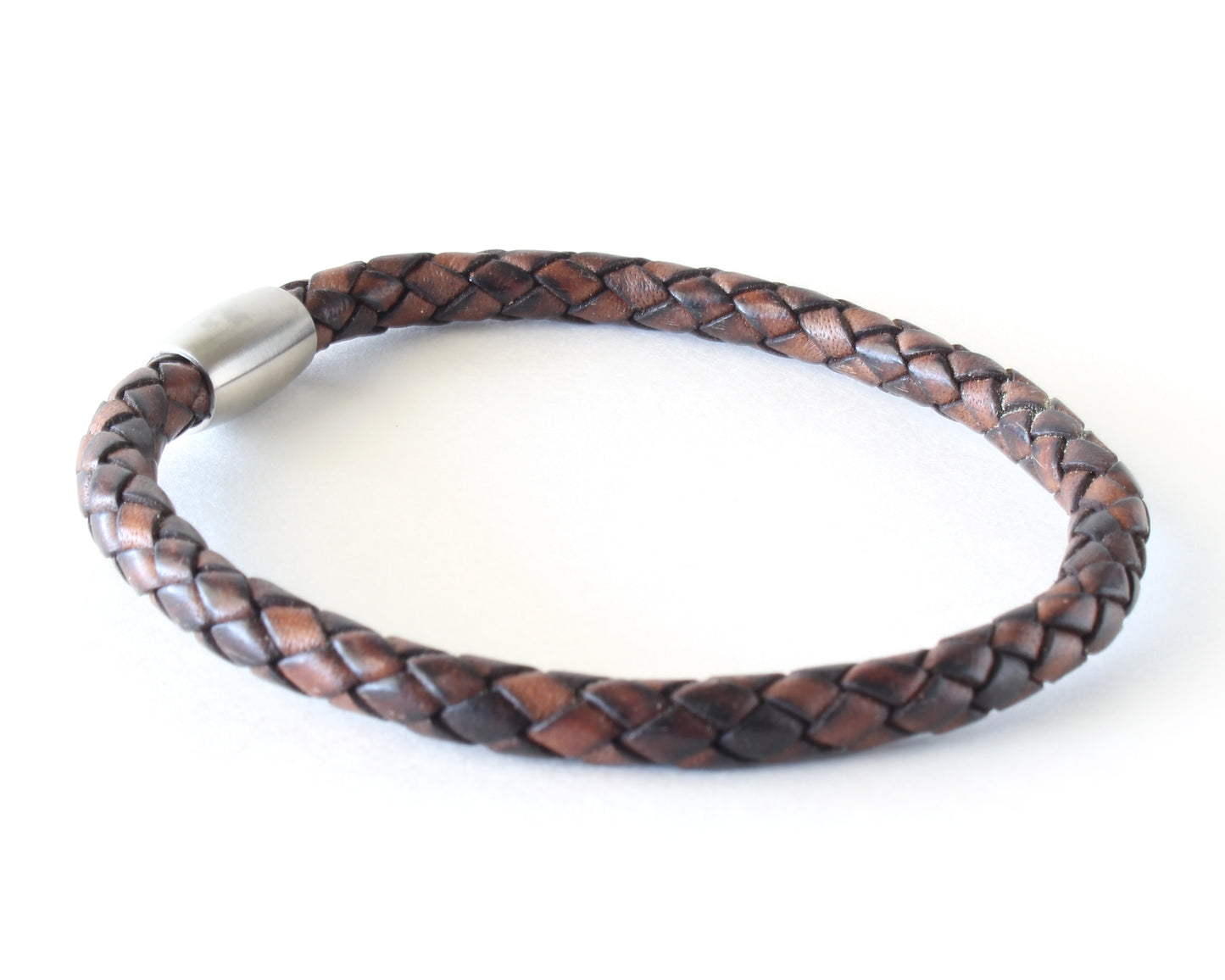 Natural Antique Brown Braided Round Genuine Leather Bracelet