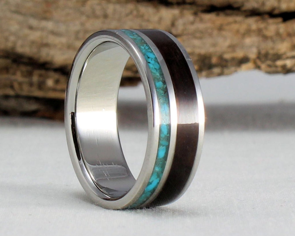 Titanium Ring with Turquoise and Ebony Inlay