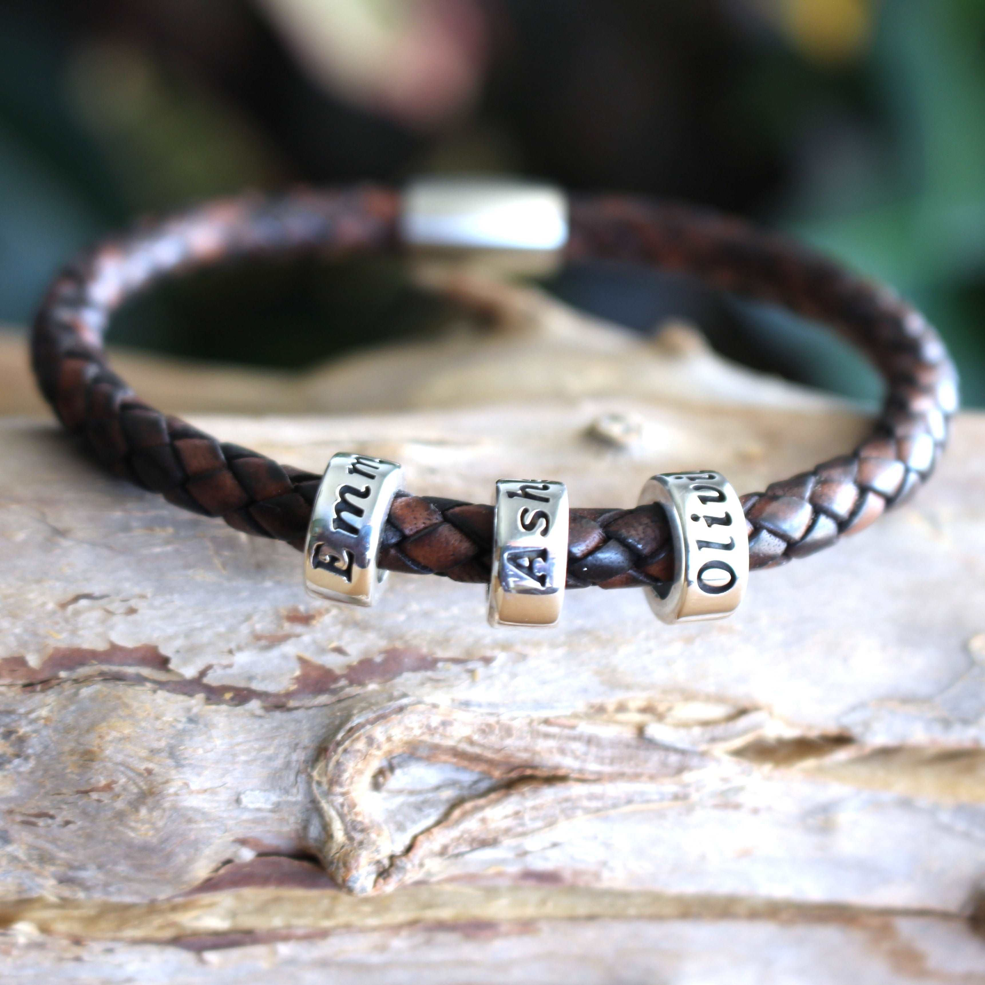 Personalized Men's Bracelet With Custom Engraved Beads Leather Cord With  Silver / Gold Plated Beads Valentine's Day Jewelry Gift for Men - Etsy