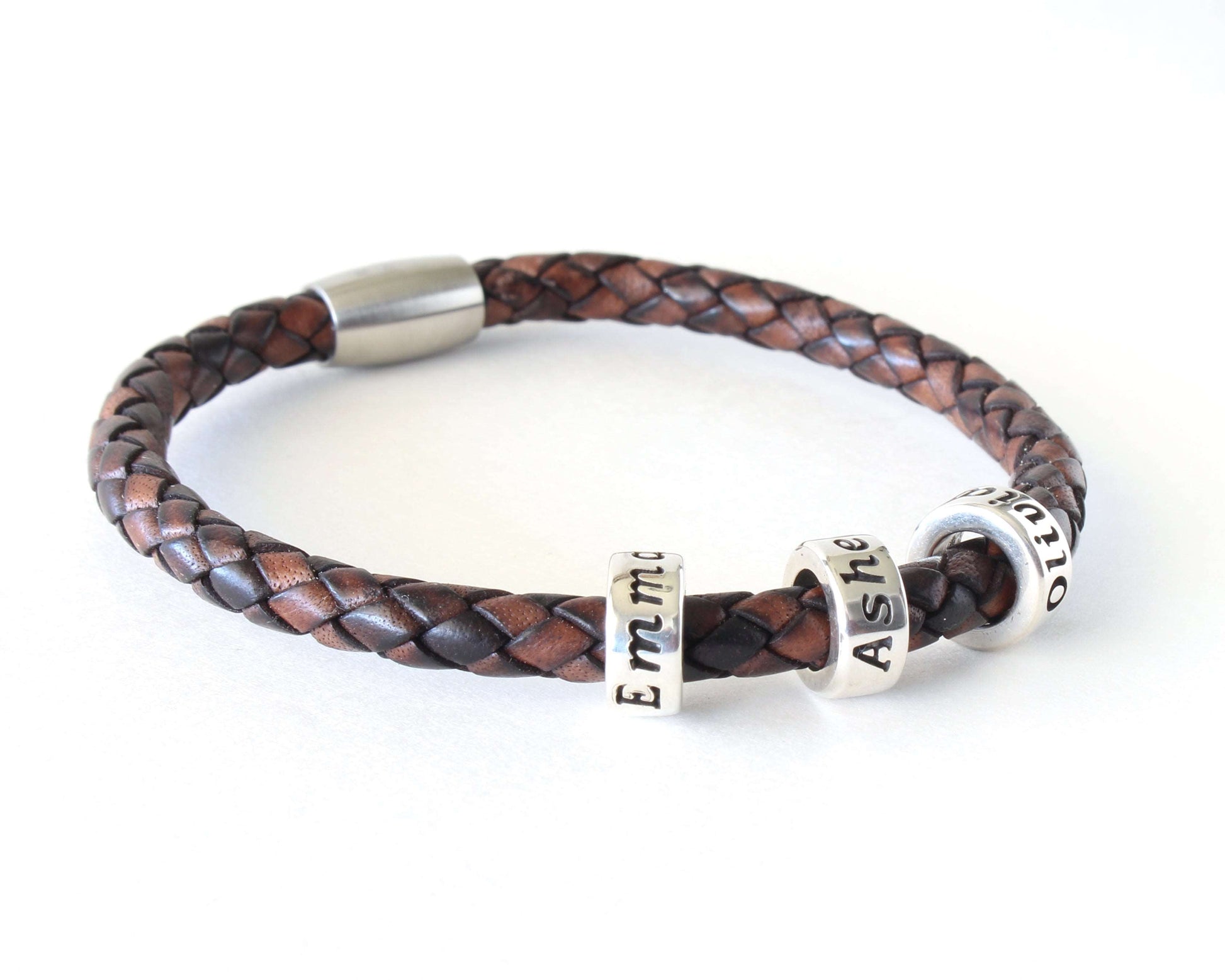 Antique Brown Genuine Leather Braided Custom Bracelet