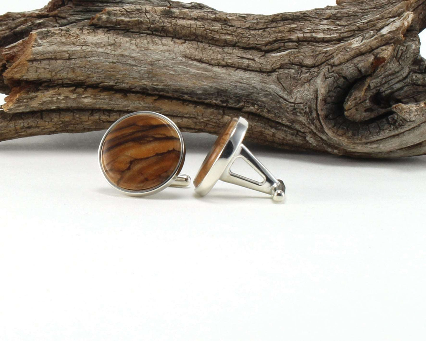 925 Sterling Silver Cuff Links with Bethlehem Olive Wood Inlay