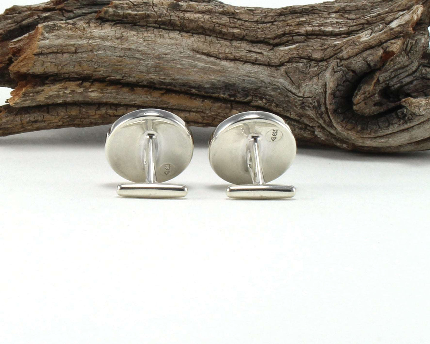 925 Sterling Silver Cuff Links with Bethlehem Olive Wood Inlay