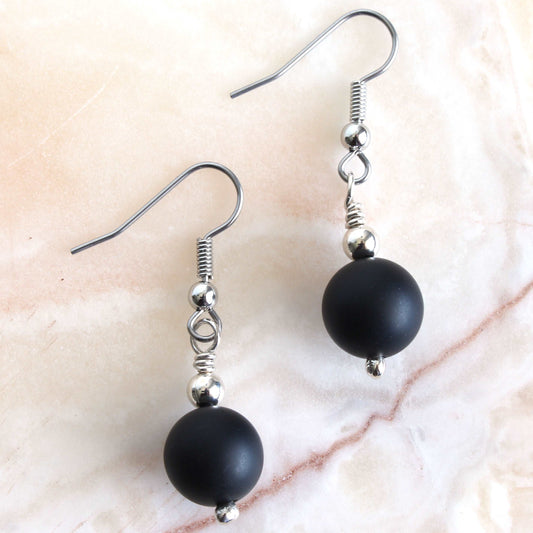 Sterling Silver Black Agate Earrings