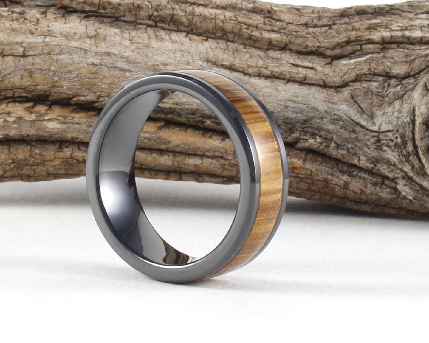 Black Ceramic Ring Blue-Purple Color Changing Inlay Beveled Polished F– The  Artisan Rings