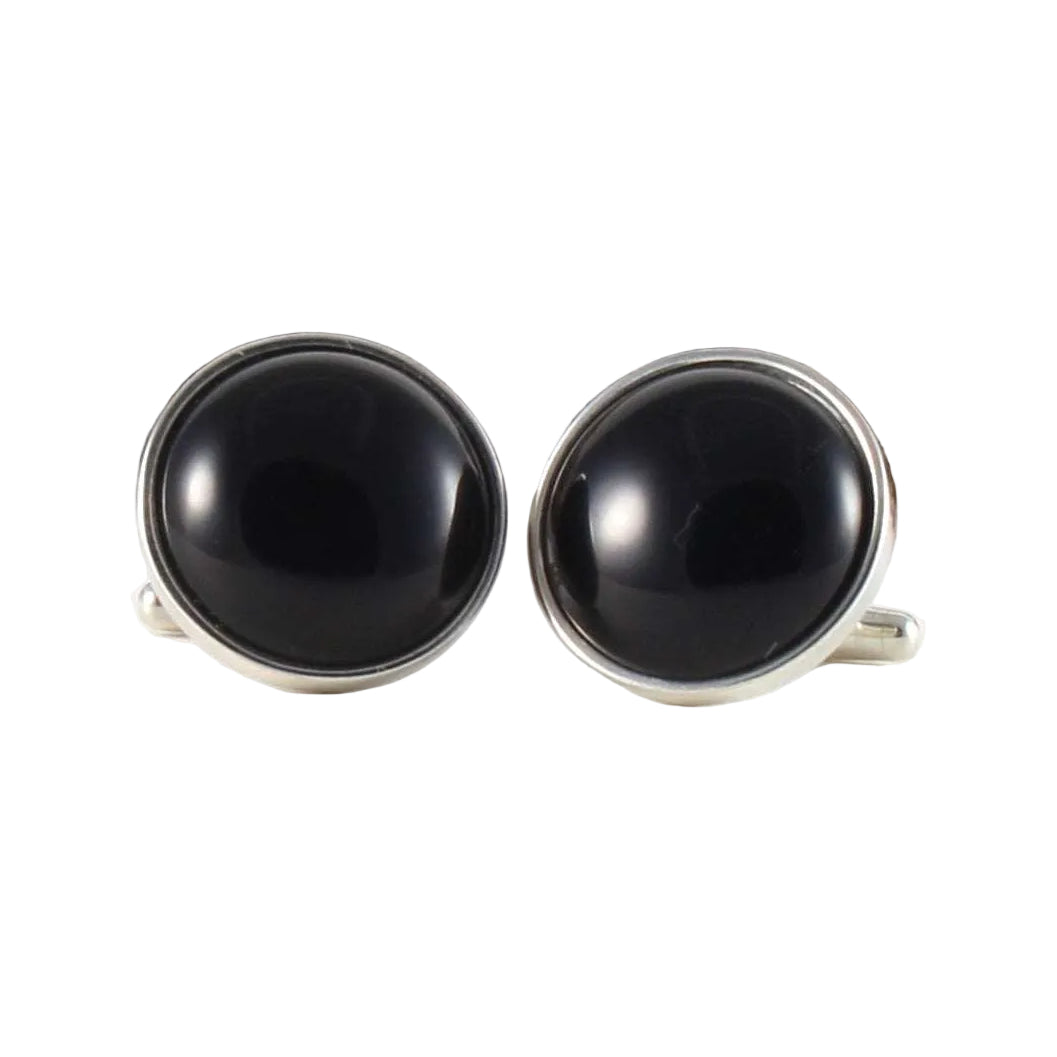 925 Sterling Silver Cuff Links with Black Onyx on White Background