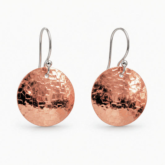 Handcrafted Copper Domed Disc Hammered Textured Earrings