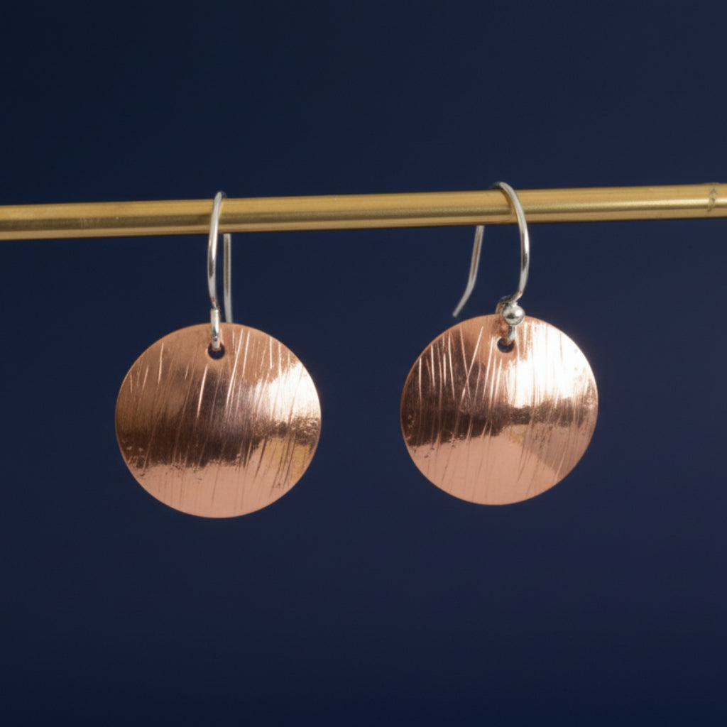 Copper Domed Disc Hammered Textured Earrings  - Handcrafted