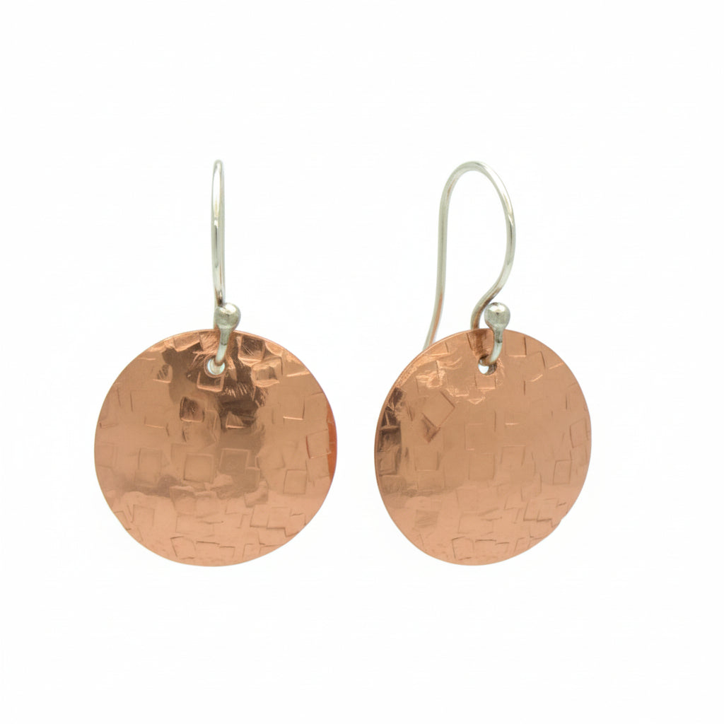 Copper Earrings with Sterling Silver Ear Wires on a White Background