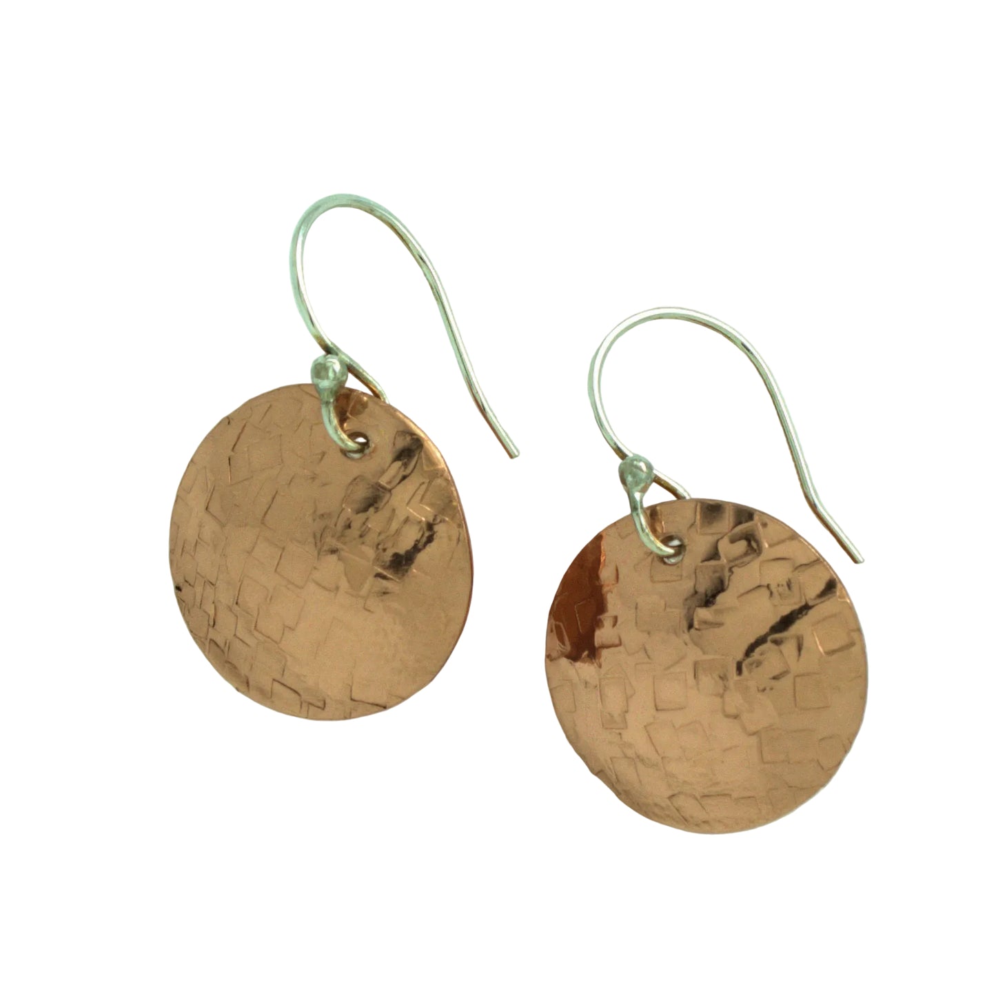 Copper Earrings with Sterling Silver Ear Wires Against a White Background