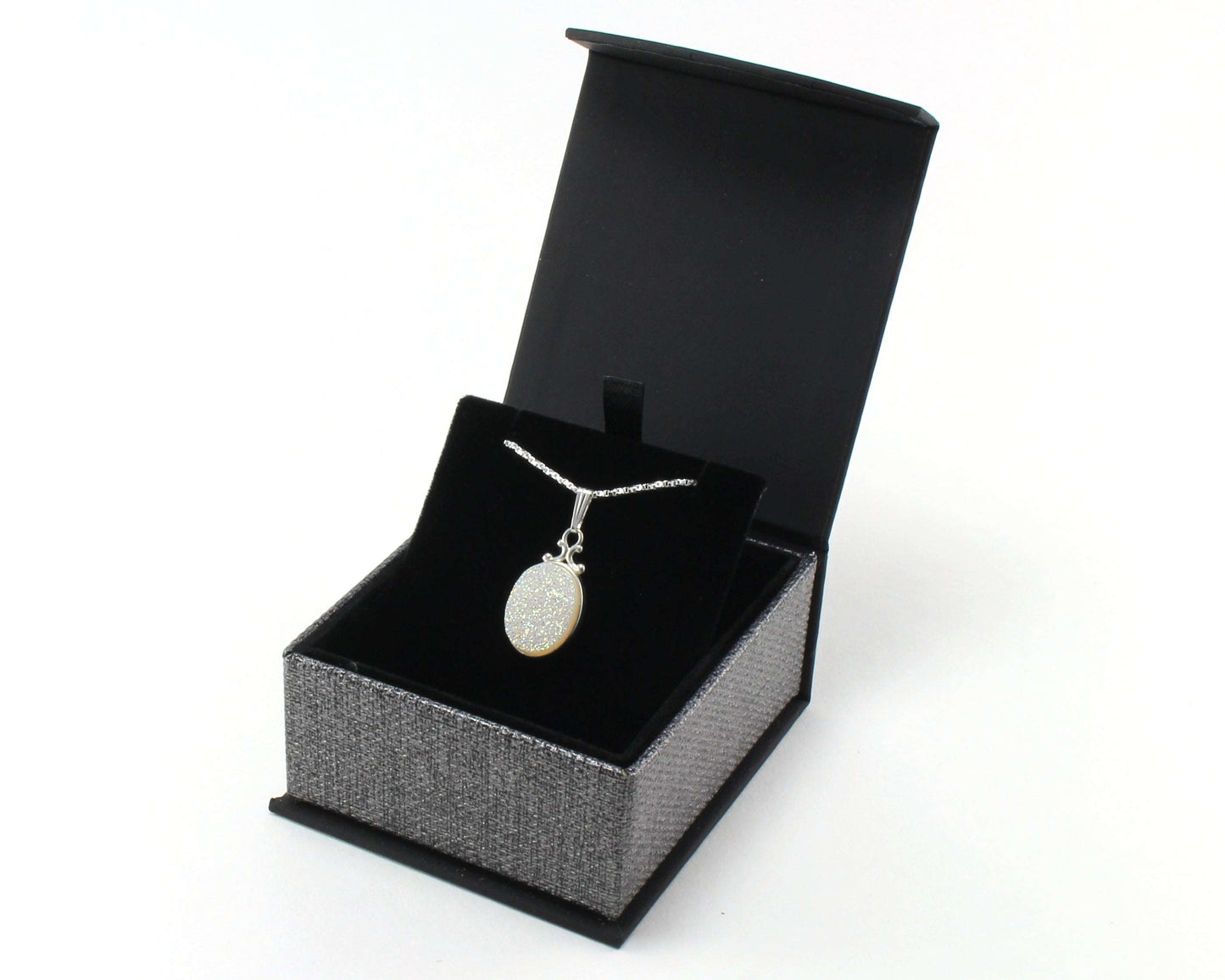 White Druzy Necklace in .925 Sterling Silver