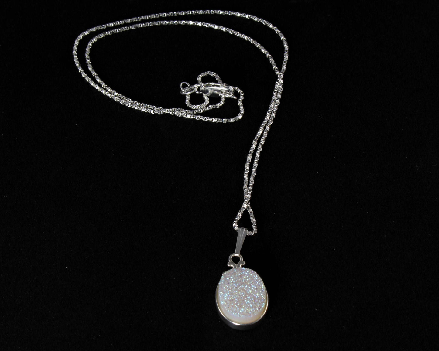 White Druzy Necklace in .925 Sterling Silver