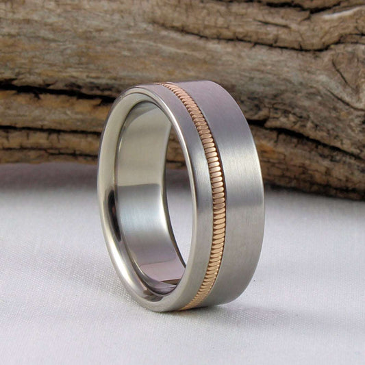 Titanium Guitar Ring with Phosphor Bronze String Inlay