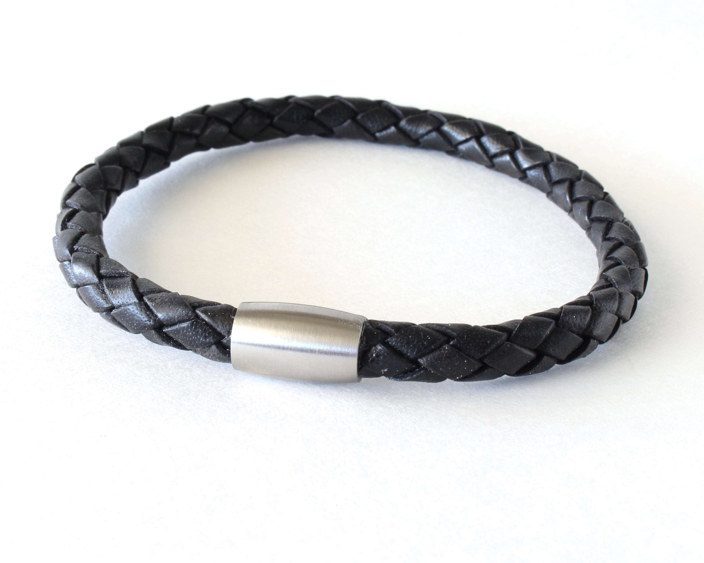 Black Braided Round Genuine Leather Bracelet