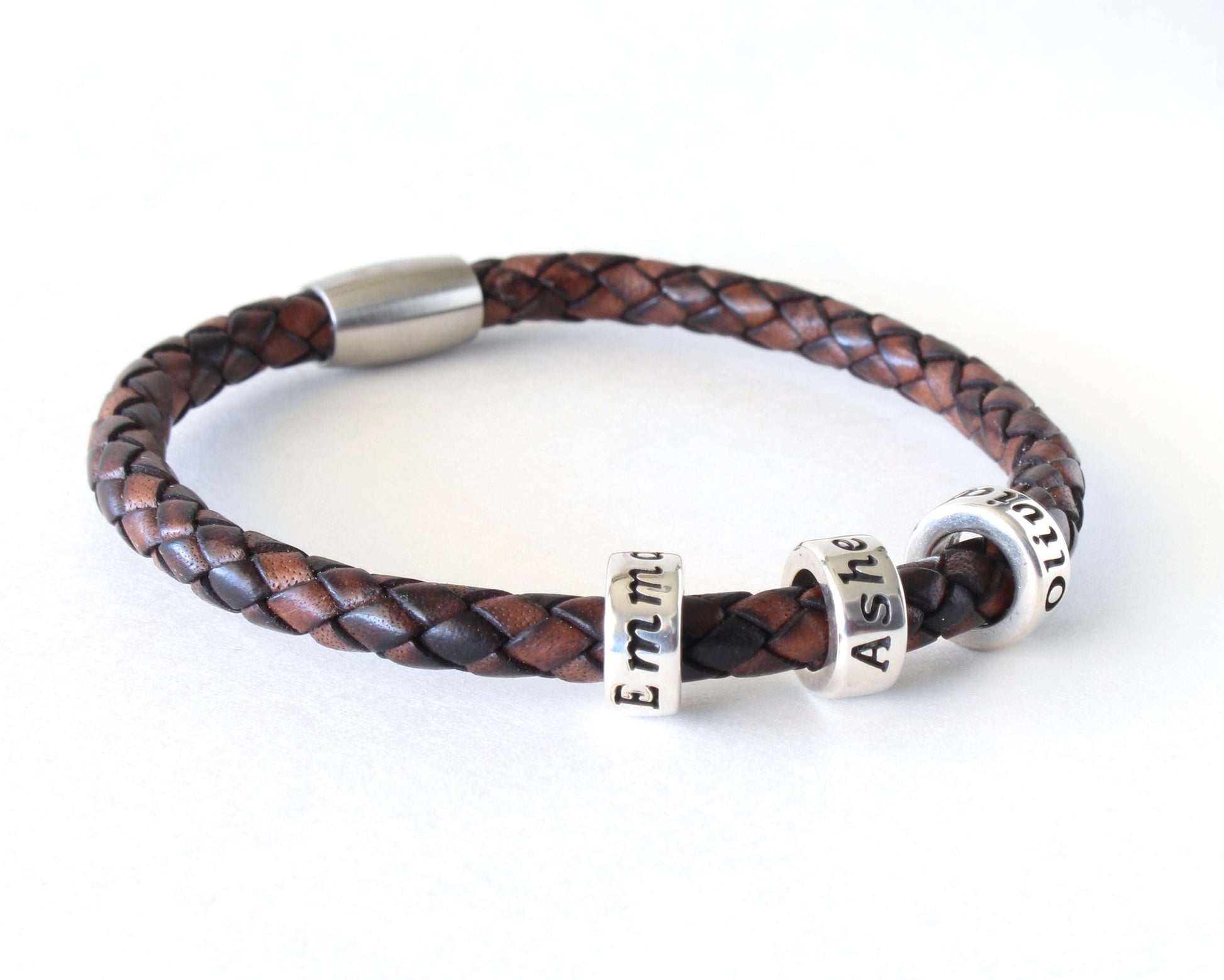 Antique Brown Genuine Leather Braided Custom Bracelet