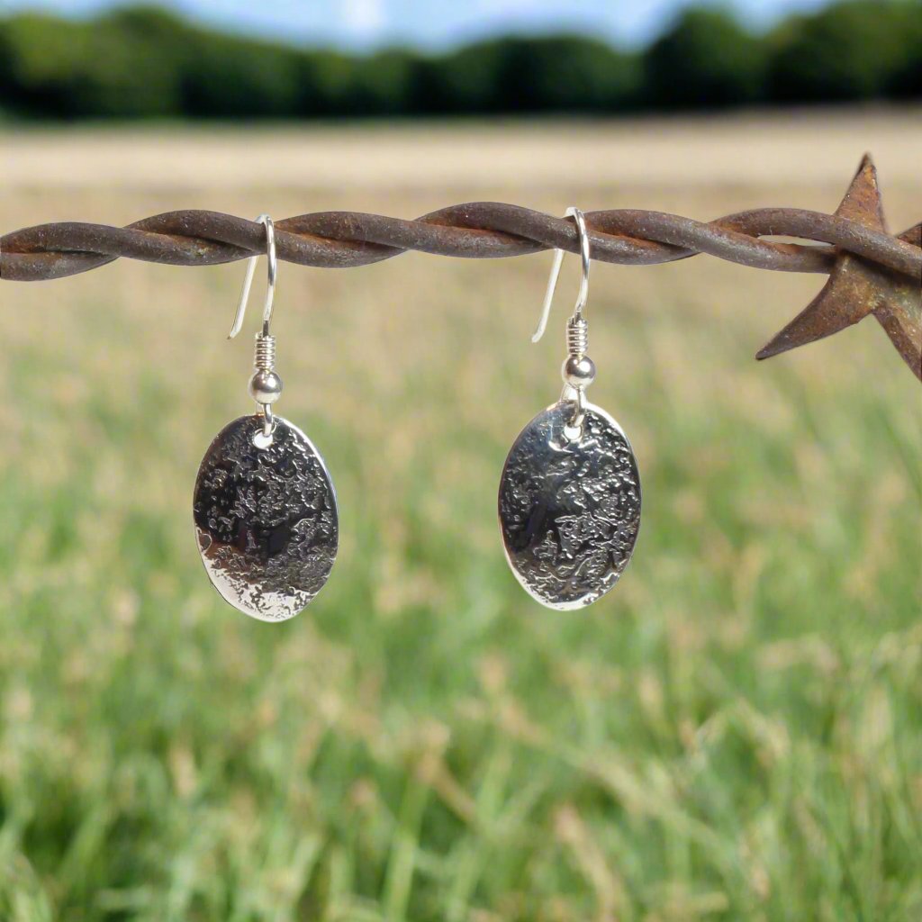 Sterling Silver Textured Oval Earrings