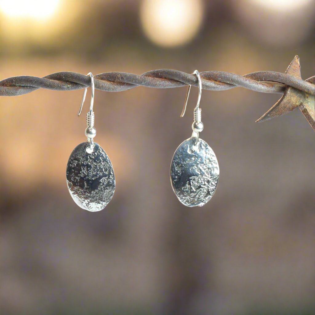 Sterling Silver Textured Oval Earrings