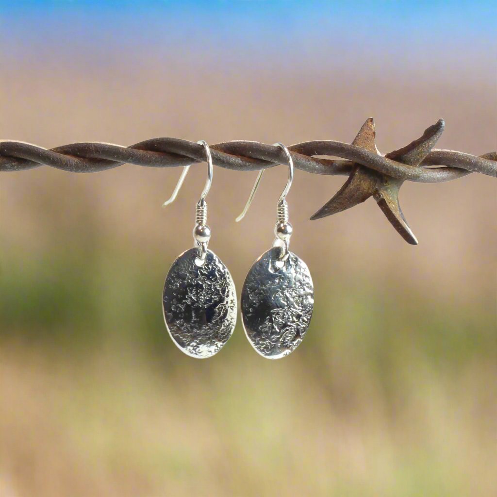 Sterling Silver Textured Oval Earrings