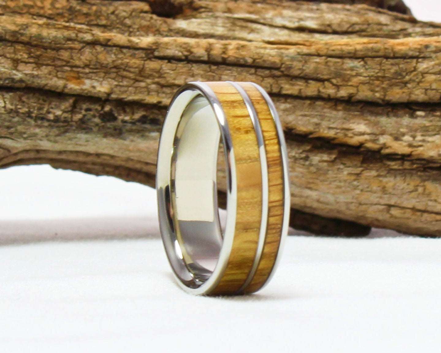 Titanium Ring with Whiskey Barrel wood