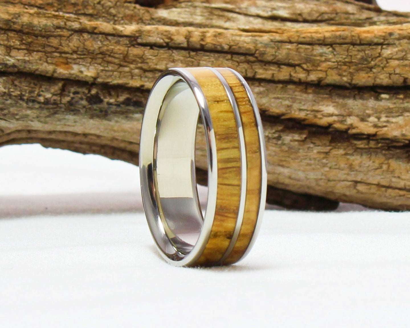 Titanium Ring with Whiskey Barrel wood