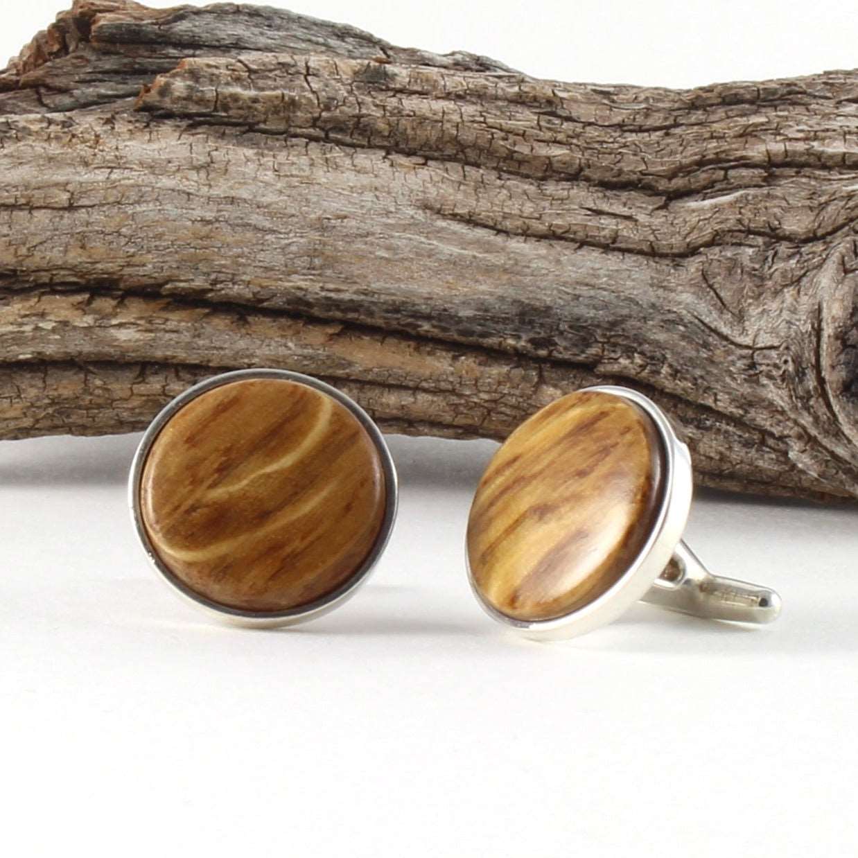 925 Sterling Silver Cuff Links with Bourbon Whiskey Barrel Wood