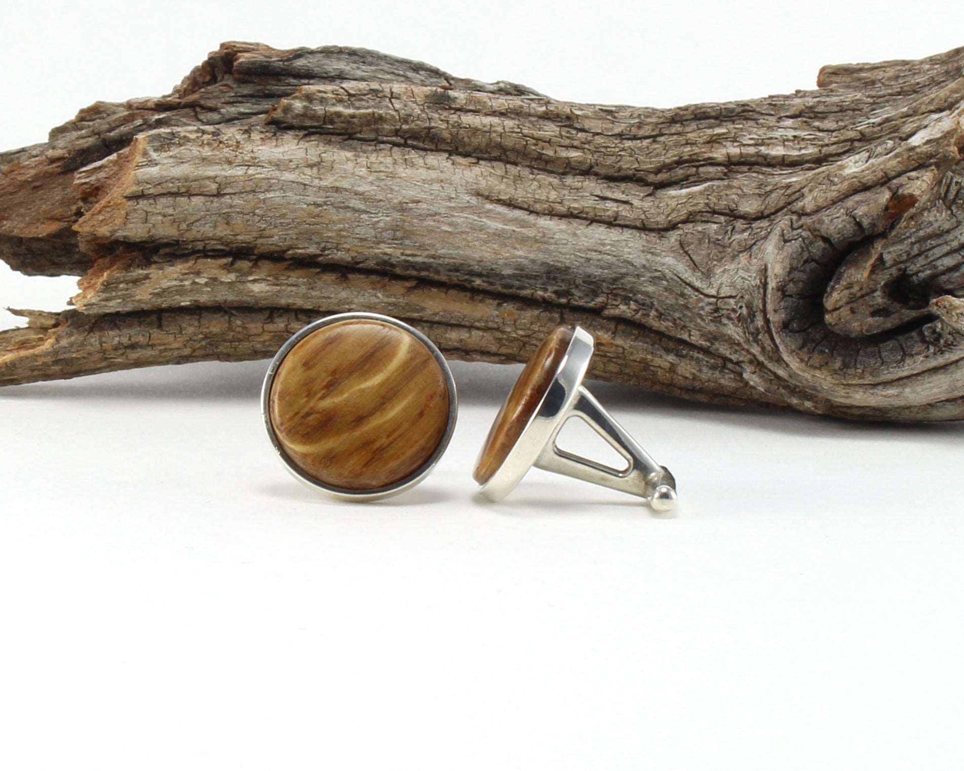 925 Sterling Silver Cuff Links with Bourbon Whiskey Barrel Wood